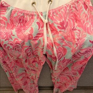 Lilly Pulitzer Pink and White Floral Beach Pants Sz S